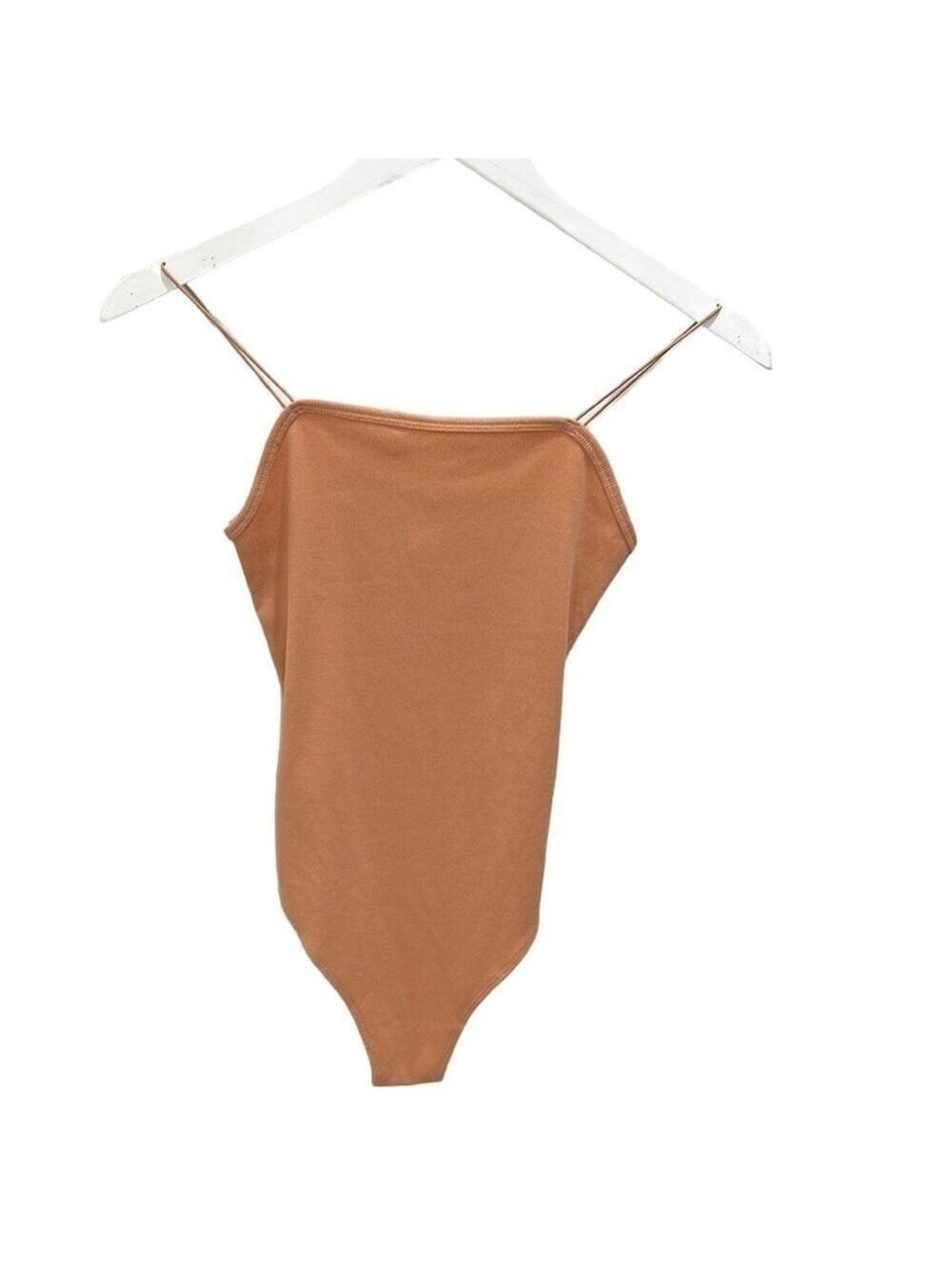 Nwt Wild Fable Ribbed Body Suit Nude Tan Satin Straps SZ XS